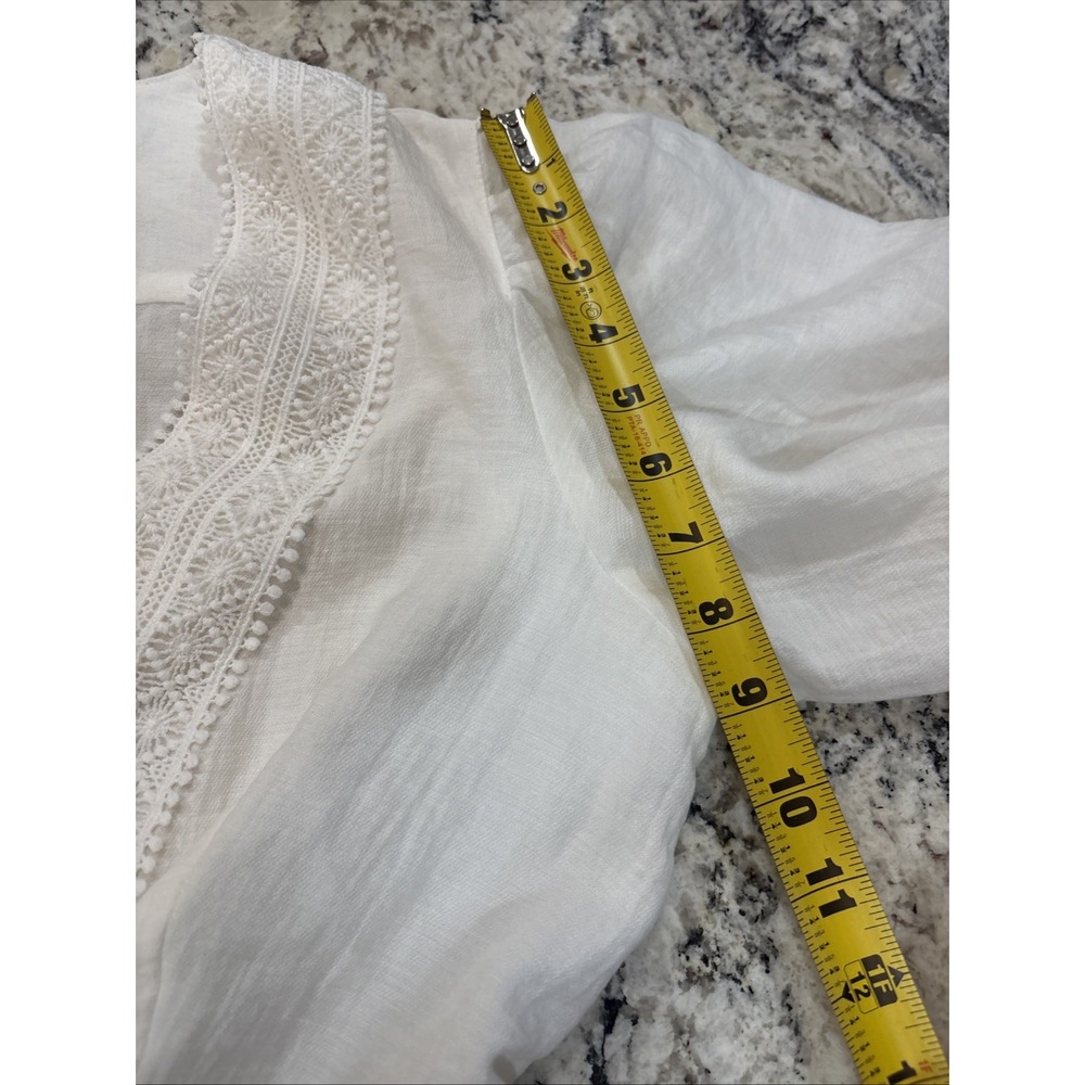 Sabina Musayev White Pom-Pom Crochet Trim Ruffle Tiered Mini Dress V-Neck Size L - Picture 13 of 16